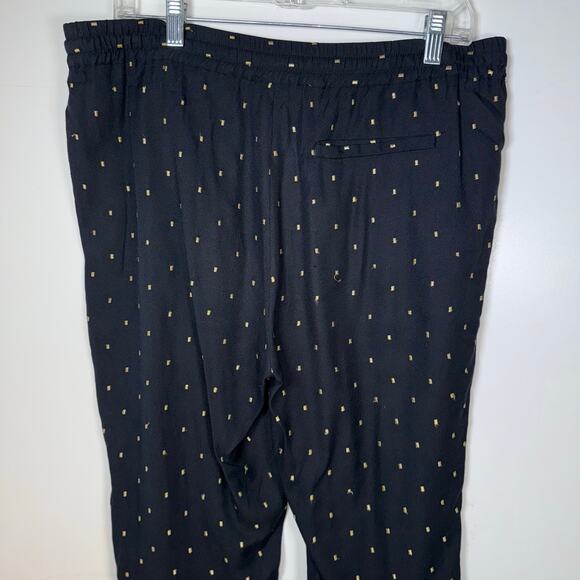 Joie Sayla Pants Women’s L Caviar Black Gold Dot Silk Blend Pull On Tapered Leg - Picture 6 of 13